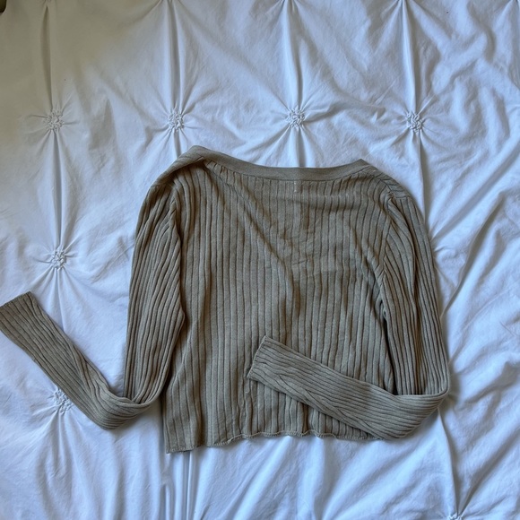 Oak + Fort Tan Ribbed Lighweight Cardigan Size Small - Picture 4 of 4